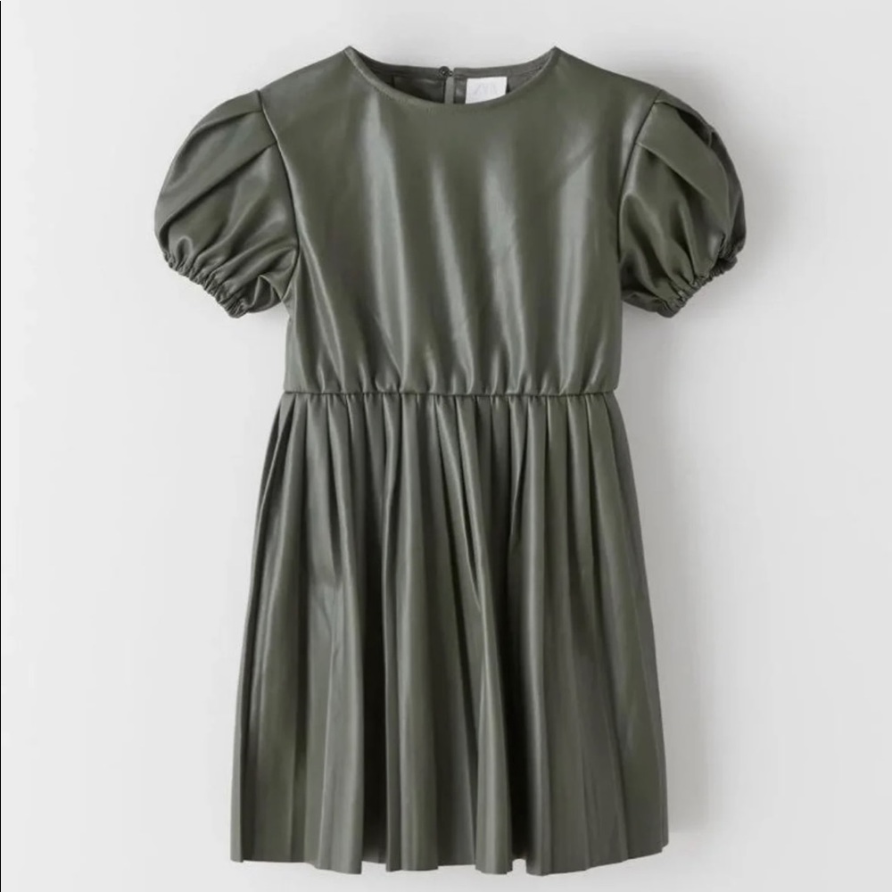 COPY - Zara Girls 6 faux leather green dress
